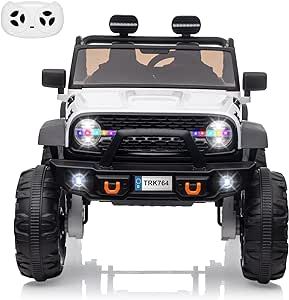 24V Kids Ride on Truck with Remote Control, 4 Motors + 7Ah Battery 19.7" Seat Width 2 Seater Electric Ride Toy for Kids 3+, with LED Light,Music,Various Speeds, USB (White)
